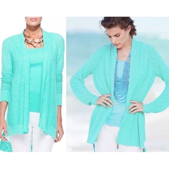 Eileen Fisher Organic Linen Cotton Slub Links High Low Straight Open Cardigan M - Picture 1 of 13